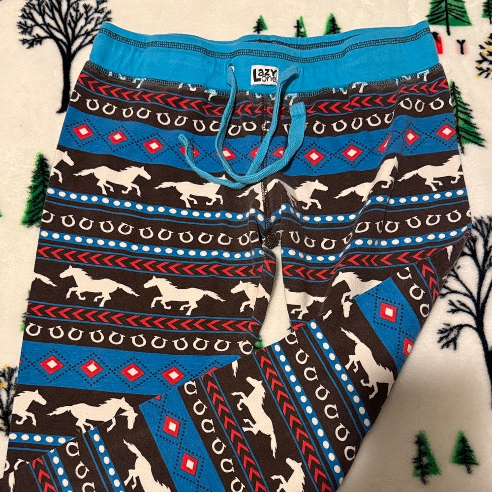 Lazy One Pajama Bottoms - Blue and Brown with Horse Pattern size small